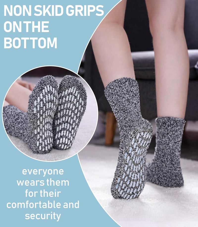 Yebing Store Non Slip Hospital Socks for Women with Grips Fuzzy Cozy Anti Skid Slipper Socks Winter Warm Soft Fluffy Sleep Socks - Image 3